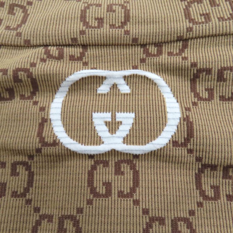 Gucci 23SS 715524 GG Pattern Half Zip Cropped Jersey Top Beige Brown M Made In
