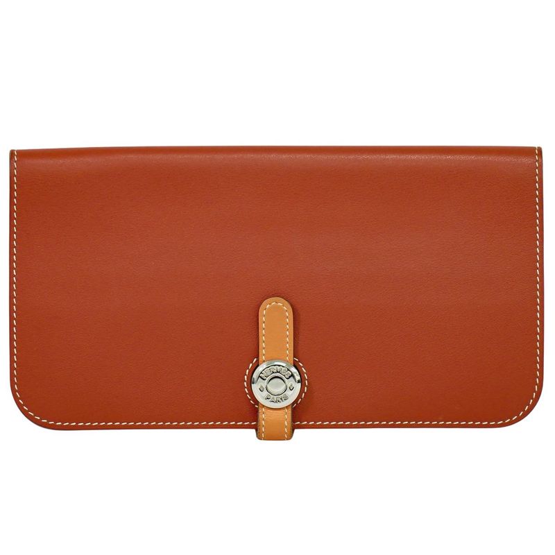 Authentic Hermes Dogon Vorsoft Leather Long Wallet Long Wallet □O 2011 Coral