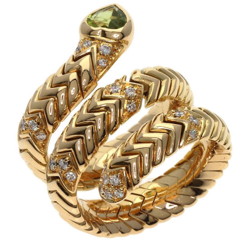 Bvlgari Bulgari Tubogas Spiga Peridot Diamond Ring And Ring 18K Yellow Gold