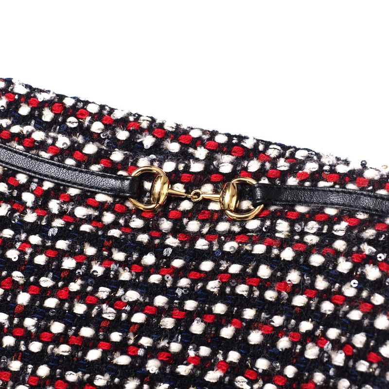 Gucci Skirt Size 42 Tweed Sequins Bit Hardware Belt Decoration Michele Period