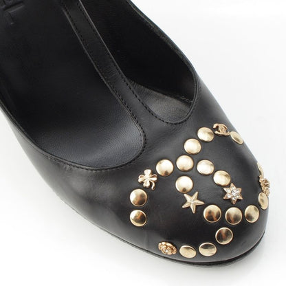 Chanel Coco Mark Bijoux Studded Heel Shoes Pumps Black 37