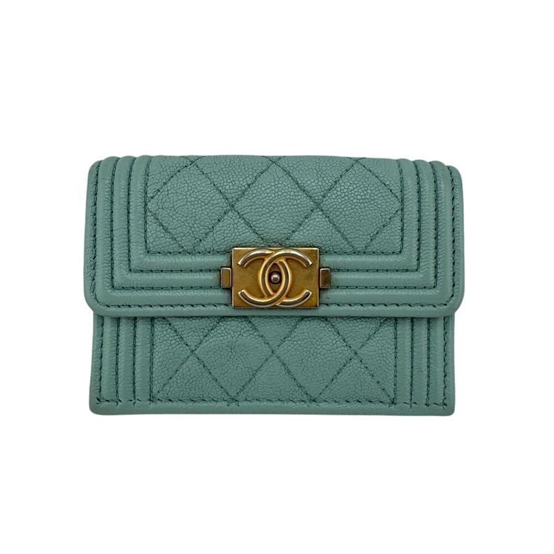Chanel Boy Chanel Mint Trifold Wallet Branded Coin Purse Bill Blue Ladies