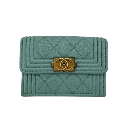 Chanel Boy Chanel Mint Trifold Wallet Branded Coin Purse Bill Blue Ladies