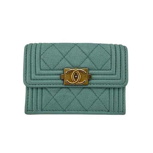 Chanel Boy Chanel Mint Trifold Wallet Branded Coin Purse Bill Blue Ladies
