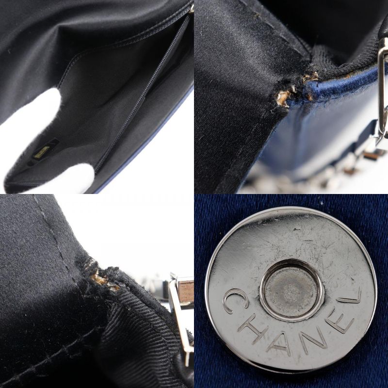 Chanel Chocobar Chain Shoulder A17829 Satin Blue Ladies Shoulder Bag