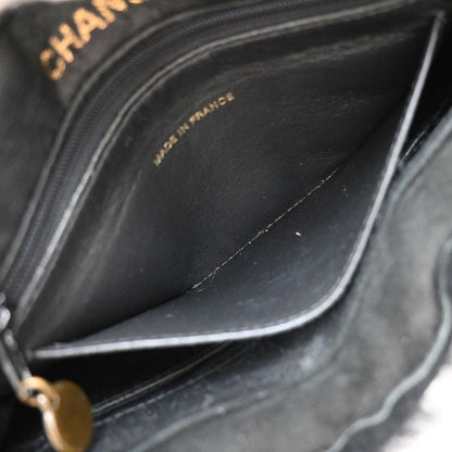 Chanel Handbag Logo Fur Bag Black Leather 34ka824