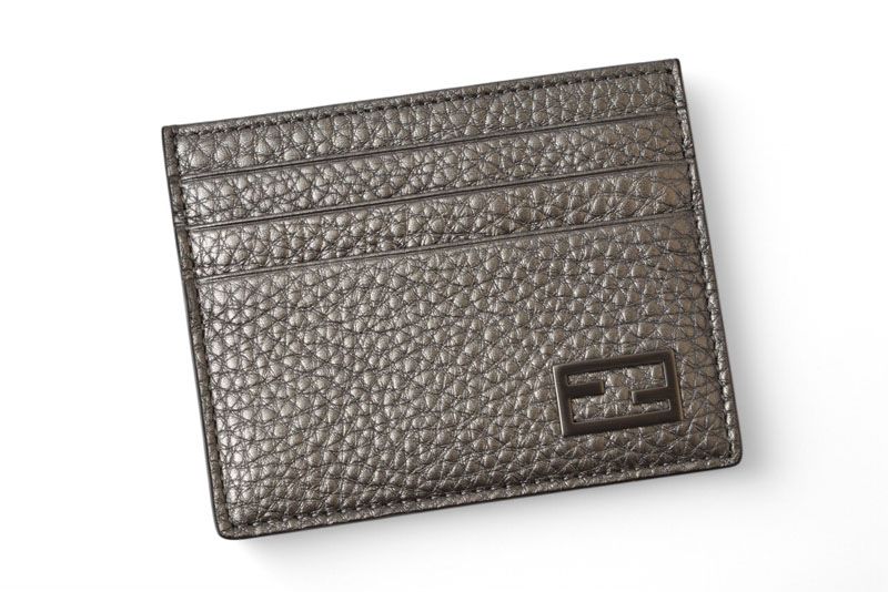 Fendi Card Case Business Card Holder Fendi Leather FF Baguette Motif Metallic