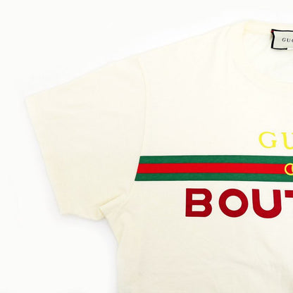 Gucci Webline Logo Print T-shirt XL Size 615044 Cream Color Cotton