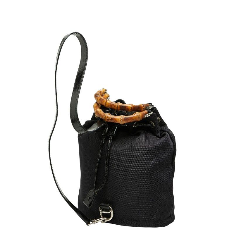 Gucci Bamboo Handbag Shoulder Bag 2WAY 003 2854 Black Nylon Leather Women's