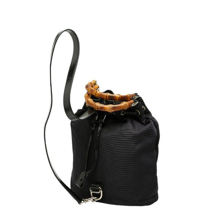 Gucci Bamboo Handbag Shoulder Bag 2WAY 003 2854 Black Nylon Leather Women's