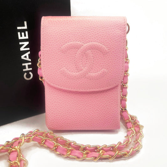 CHANEL Vintage Mini Flap Caviar Leather Pouch Cigarette Case Crossbody