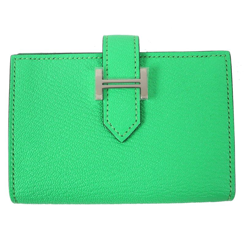Hermes Bearn Mini Vert Comic Silver Hardware Chevre Misol Bifold Card Case