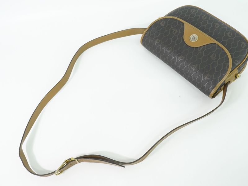 Authentic Christian DIOR Honeycomb Pattern Shoulder Bag Pochette PVC Black