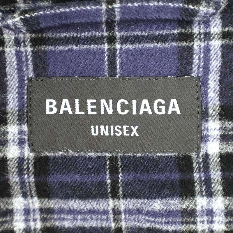 Balenciaga 24aw Front Logo Flannel Check Zip Up Hoodie 824581 Trm21 Navy 1