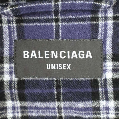 Balenciaga 24aw Front Logo Flannel Check Zip Up Hoodie 824581 Trm21 Navy 1
