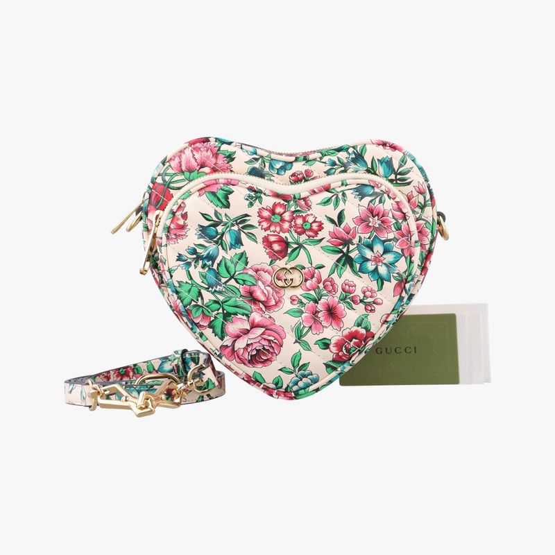Guccigg Marmont Flower Print Heart Multicolor Leather 740355 E040806078