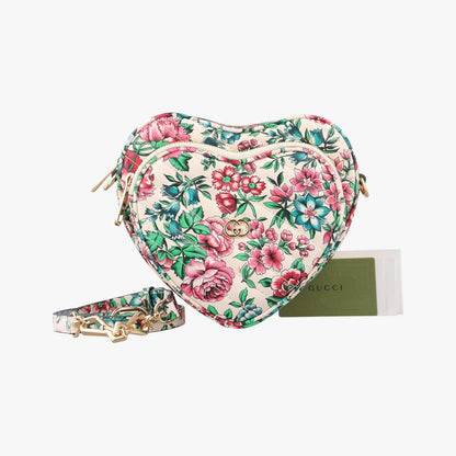 Guccigg Marmont Flower Print Heart Multicolor Leather 740355 E040806078