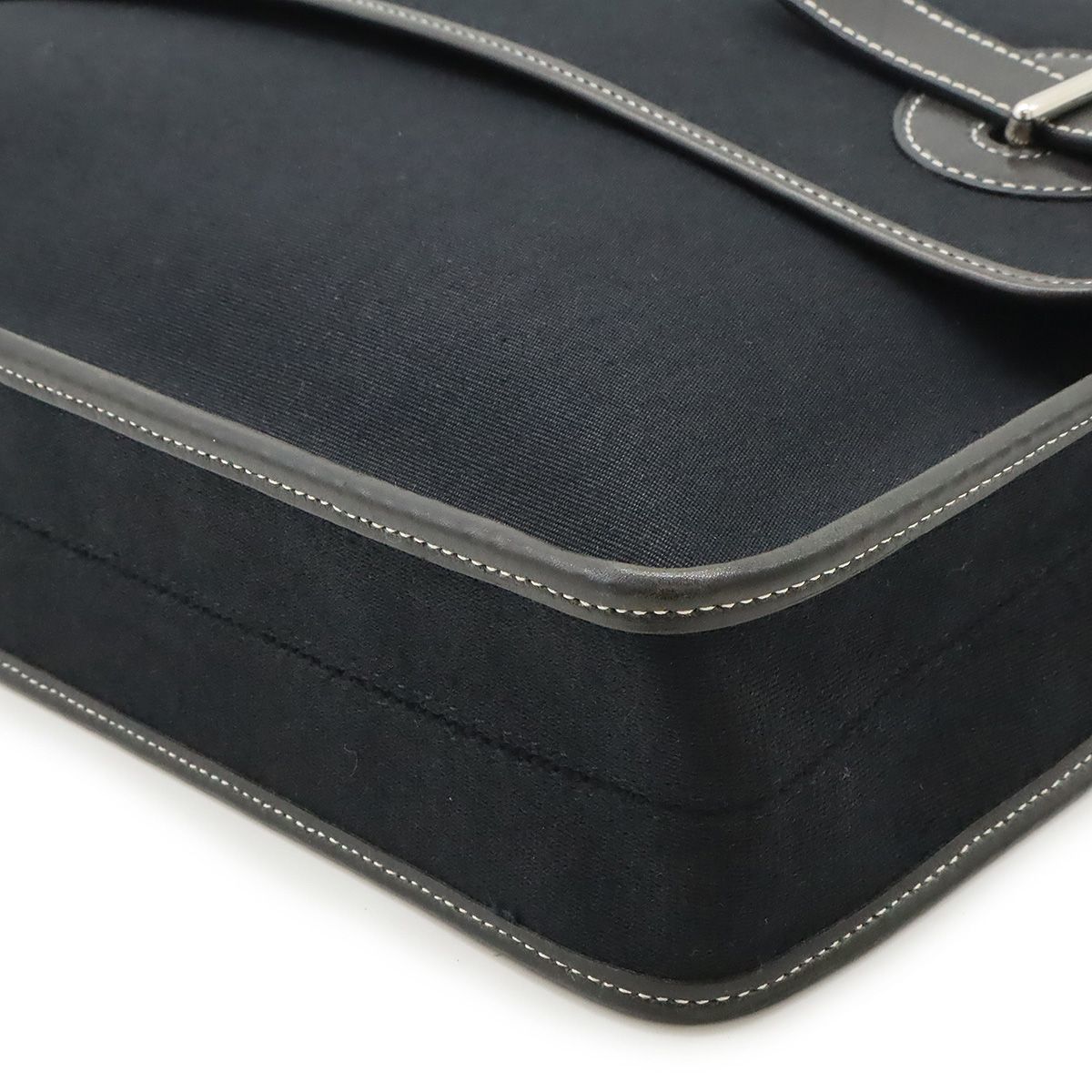 Hermes Buenaventura MM Handbag Toile Officier Leather Black Black Missing