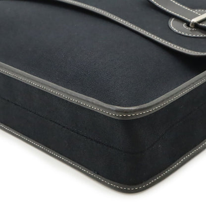 Hermes Buenaventura MM Handbag Toile Officier Leather Black Black Missing