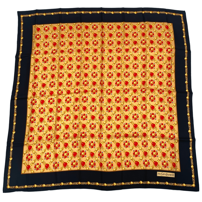 YVES Saint Laurent Yves Saint Laurent Scarf Heart Chain Pattern 100% Silk
