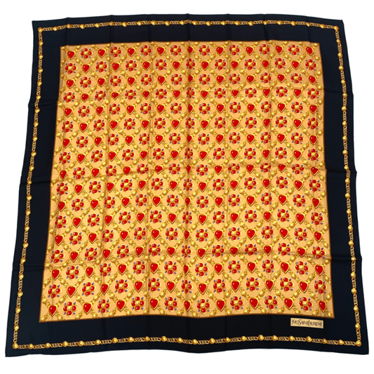 YVES Saint Laurent Yves Saint Laurent Scarf Heart Chain Pattern 100% Silk