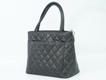 Authentic Chanel Coco Mark Revival Tote Handbag Caviar Skin Leather Black Coco