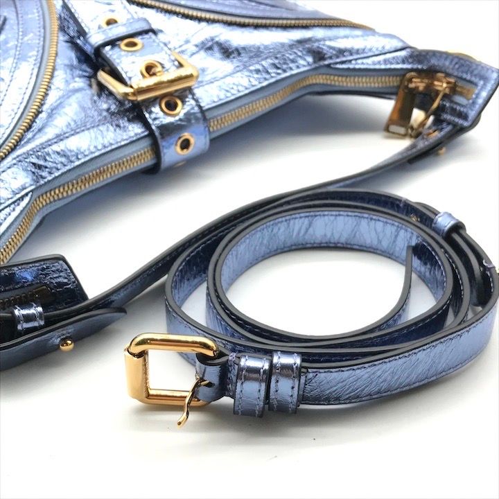 Versace Medusa Metallic Leather Repeat Hobo 2-Way Hand Shoulder Bag Blue