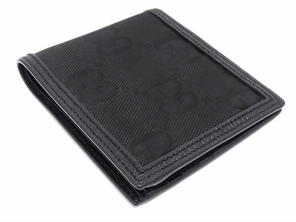 Gucci 625574 Off The Grit Nylon Canvas And Leather Fold Wallet Black