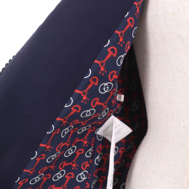 Gucci 610946 Interlocking G-pin Charm Lined Logo Pattern Tailored Jacket Navy