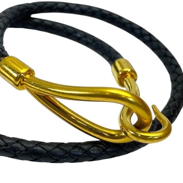 Hermes Bracelet Choker Necklace Jumbo Leather Metal Black Gold