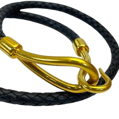 Hermes Bracelet Choker Necklace Jumbo Leather Metal Black Gold