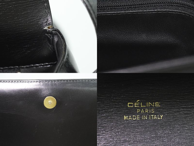 Authentic Celine Carriage Hardware Shoulder Bag Pochette Leather Black Bag