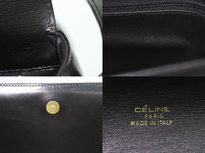 Authentic Celine Carriage Hardware Shoulder Bag Pochette Leather Black Bag