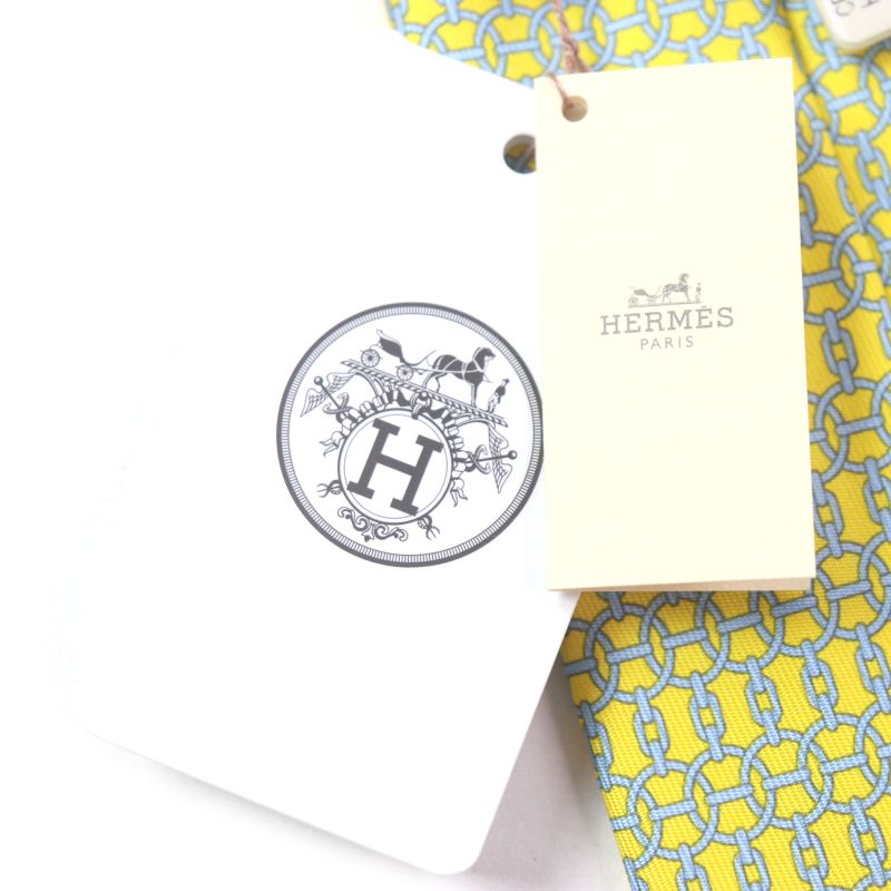  Hermes 100% Silk Banane/ciel Purchased In 2020 Cravat Chain All Over Tie With