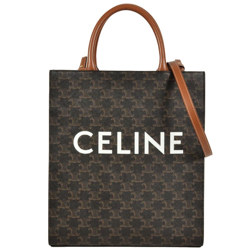 Celine Bertiocar Cabas Tote Bag 2WAY PVC Coated Canvas Leather Shoulder Logo