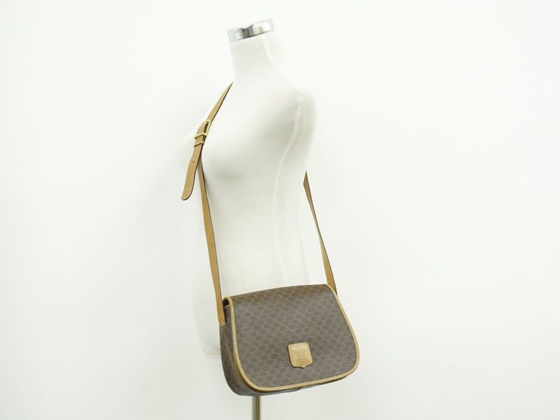 Authentic Celine Macadam Shoulder Bag Pochette PVC Brown Macadam Bag Pre-owned