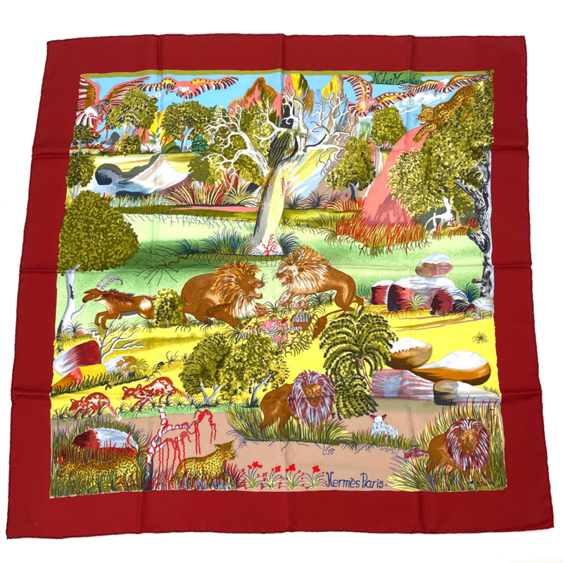 Hermes Carre 90 Nuba Mountain Nuba Mountain Scarf 100% Silk Red