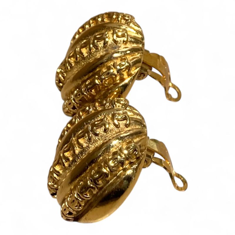 Chanel ⑤ Coco Mark Round Collar Shape Earring Ladies Gold FREE
