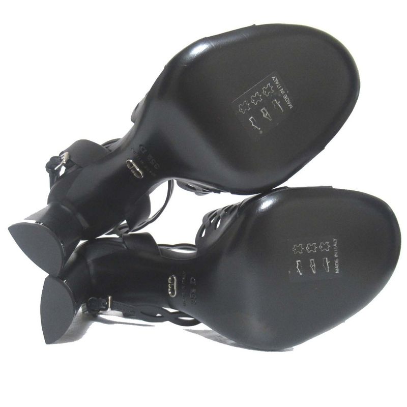 Unused Christian DIOR Tattoo Leather Ankle Strap High Heel Sandals 35.5d