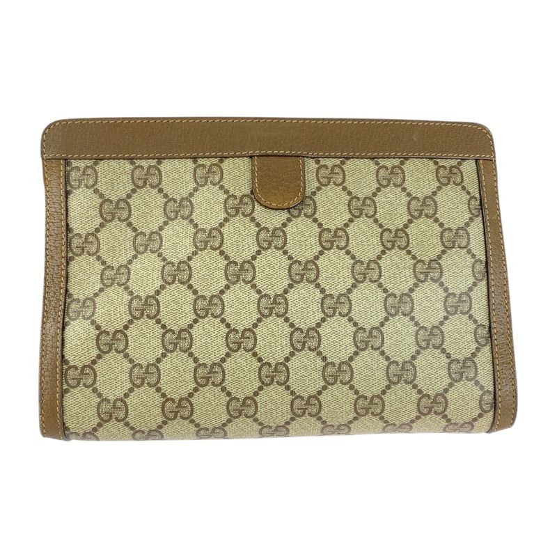 Gucci Vintage Old Gucci Sherry Line Brown GG Supreme Canvas Clutch Bag Second