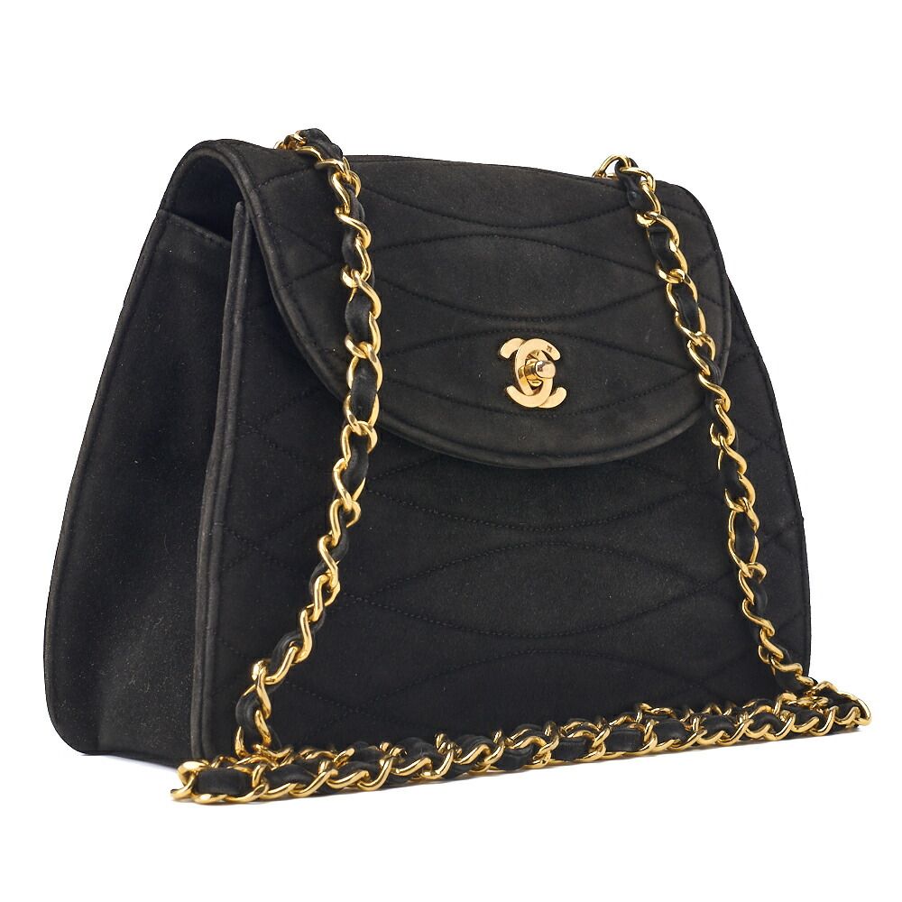 Chanel Shoulder Bag Tote Bag Round Flap Turnlock Chain Shoulder Suede Black