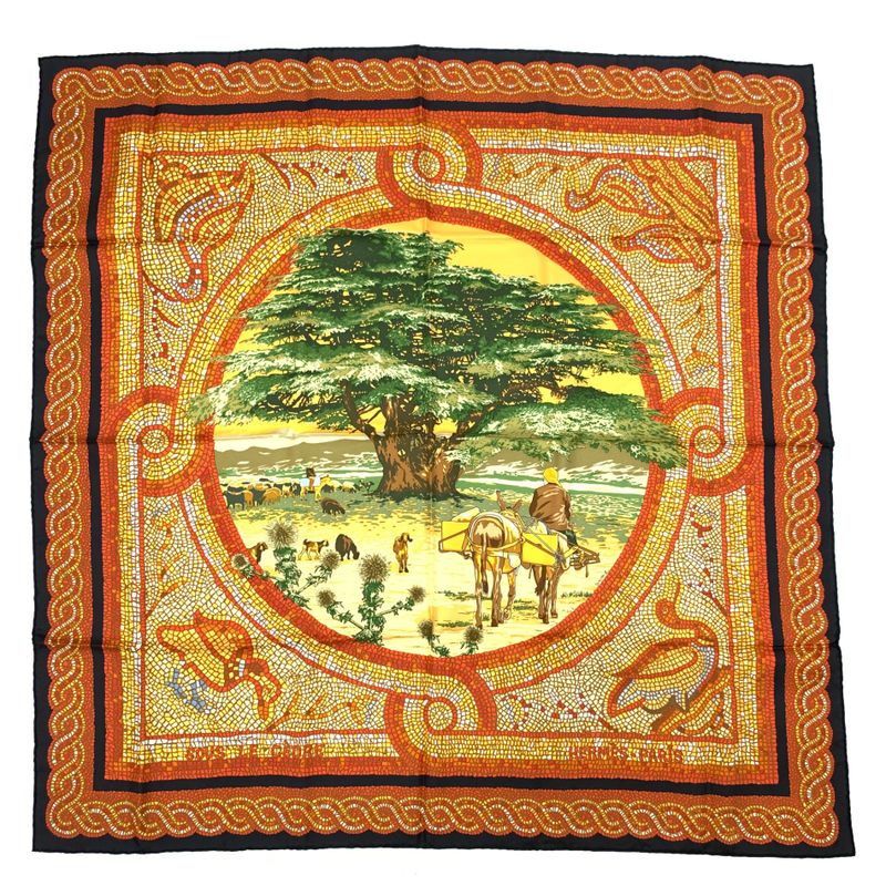 Hermes Carre 90 SOUS LE Cedre Under The Himalayan Cedars Multicolor Silk Scarf