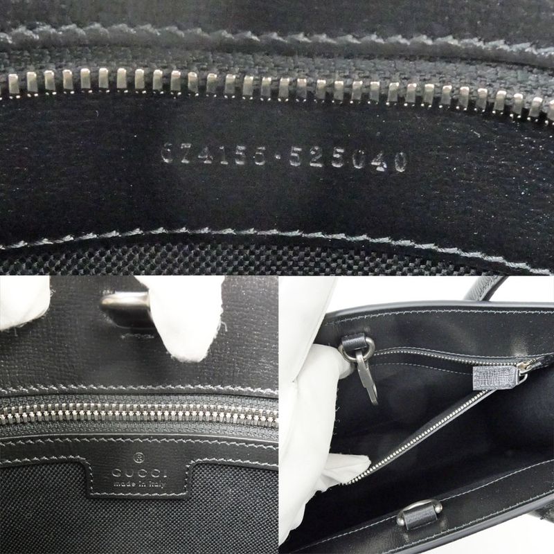 Gucci Tote Bag Interlocking G 2WAY Hand Black Shoulder - Leather 674155