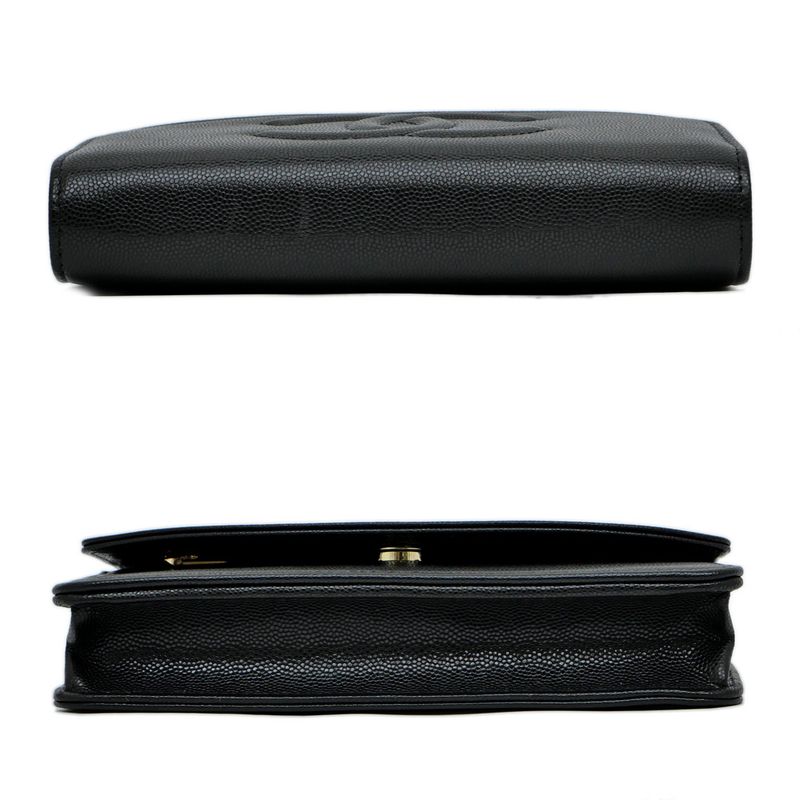 Chanel Chain Wallet Ap4653 Grained Shiny Calfskin Black Gold Hardware