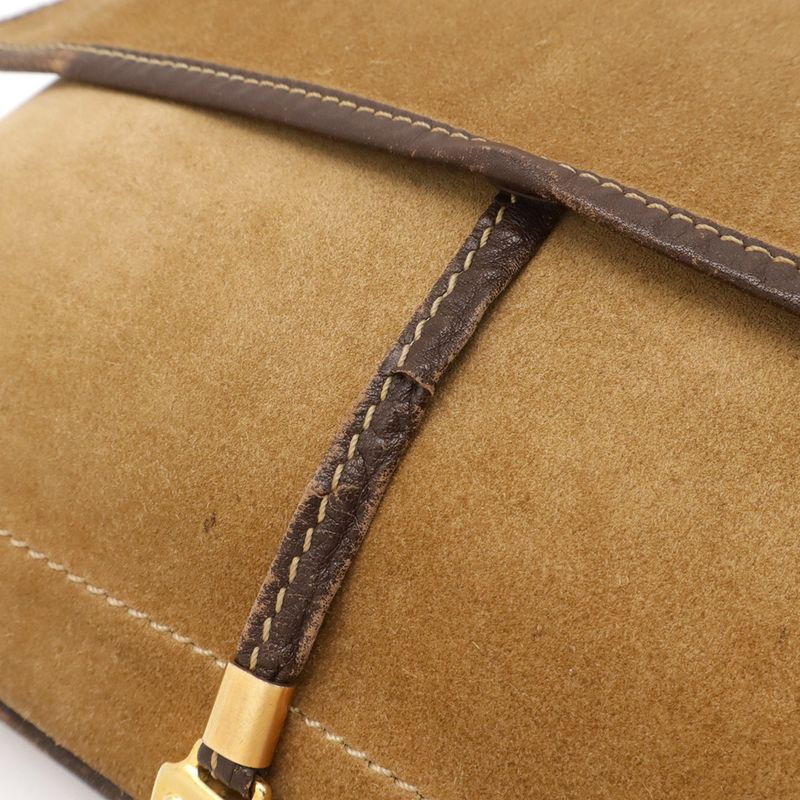 Loewe Anagram Shoulder Bag Messenger Bag Crossbody Suede Leather Khaki Beige