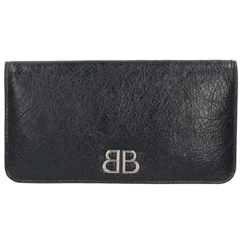 Balenciaga 765428 Monaco BB Logo Leather Long Wallet For Men