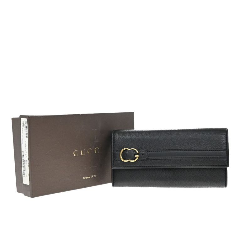 Gucci Long Wallet Fold Wallet Leather Black 65kb005