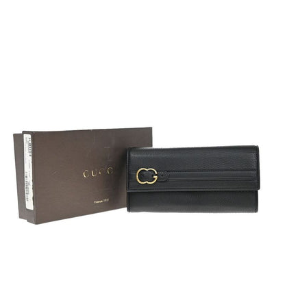 Gucci Long Wallet Fold Wallet Leather Black 65kb005