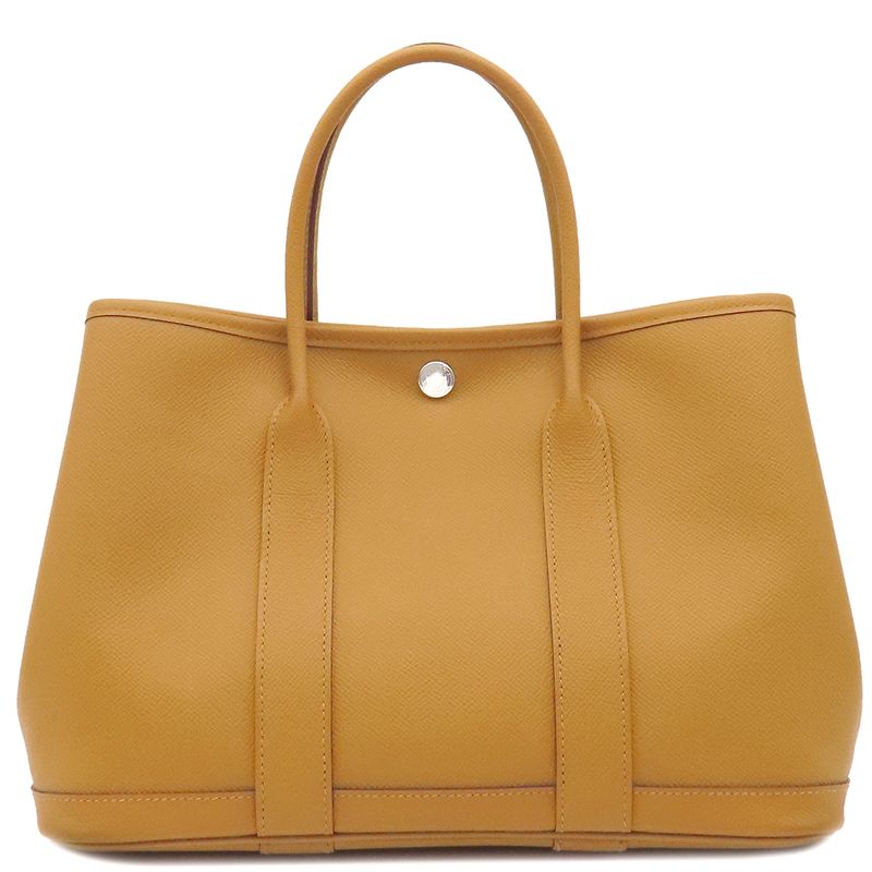 Hermes Tote Garden Party TPM Vaux Epson Sesame Silver Hardware Brown Engraved Z