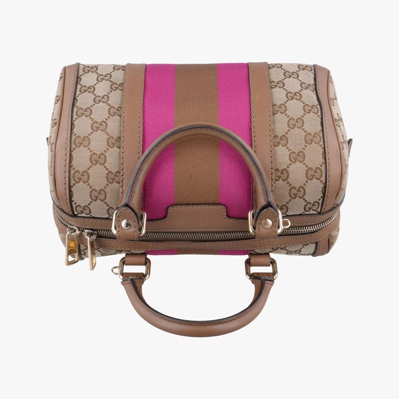 Gucci Sherry Line Beige And Pink Boston Bag Canvas And Leather Travel Duffle Bag
